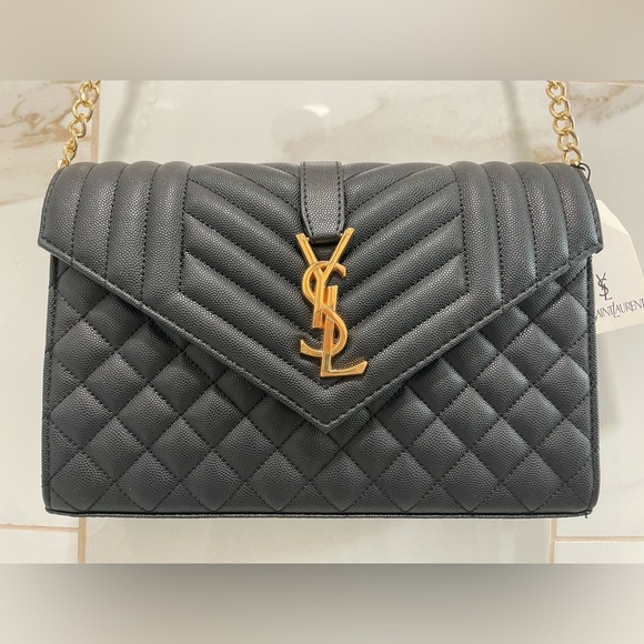 Luxury Quilted envelope Shoulder Bag Black chain strap crossbody - Picture 1 of 12